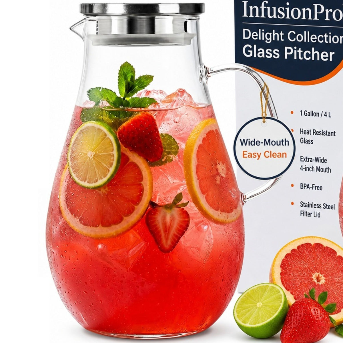 One Gallon Delight Glass Pitcher with Lid