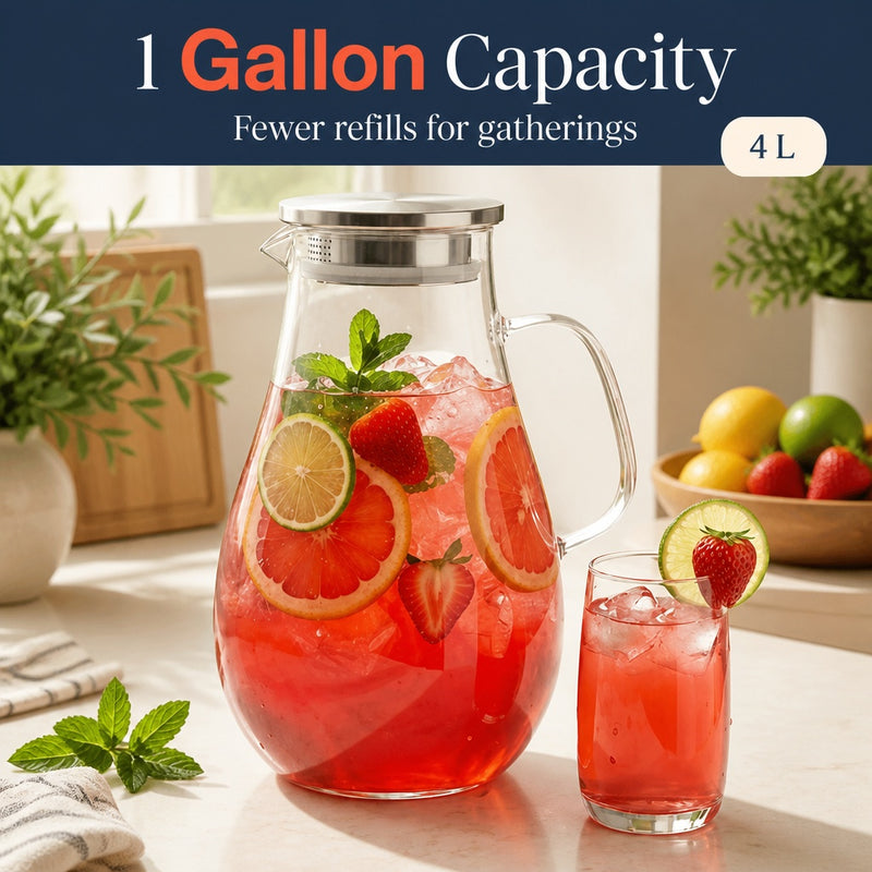 One Gallon Delight Glass Pitcher with Lid