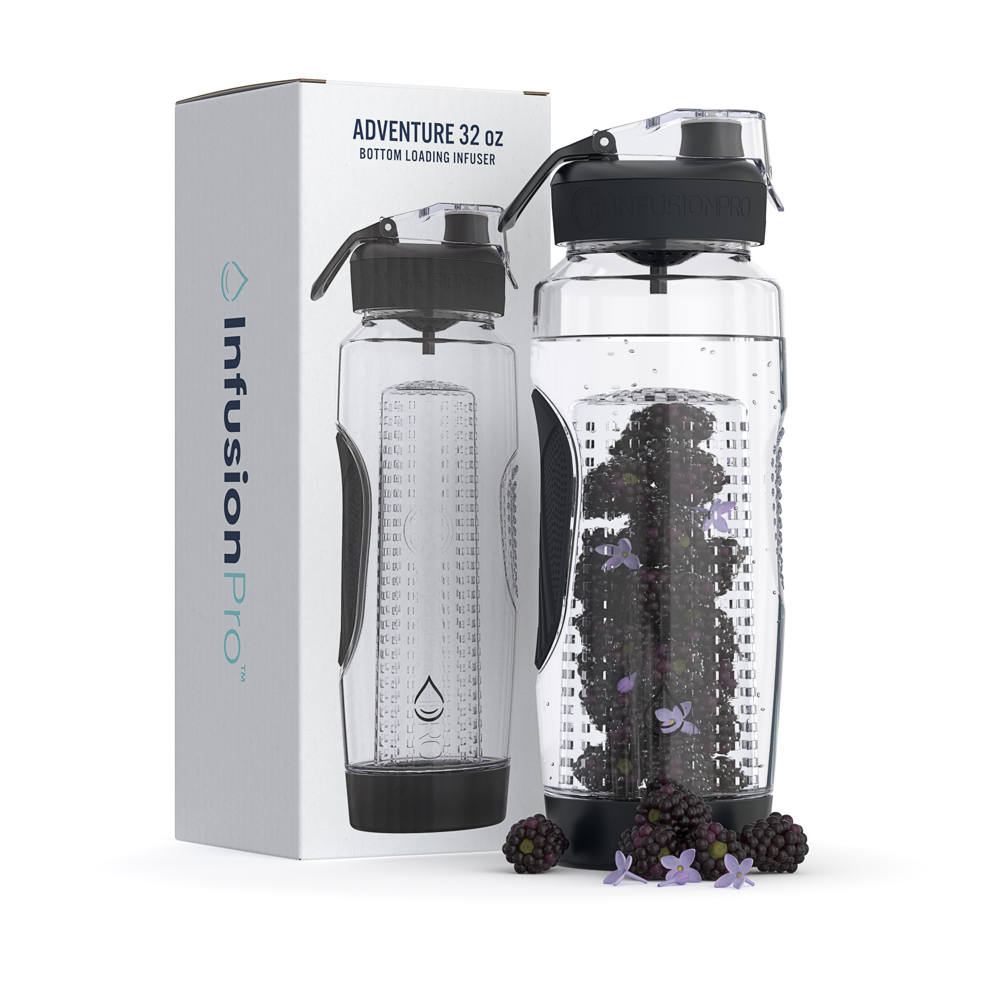 Infusion Pro Fruit Infuser Water Bottle with Straw Lid 24 oz : Flip-Up Water  Bottle Straw : Insulated Sleeve & Fruit Infusion Water eBook : Bottom  Loading Water Infuser for More Flavor 