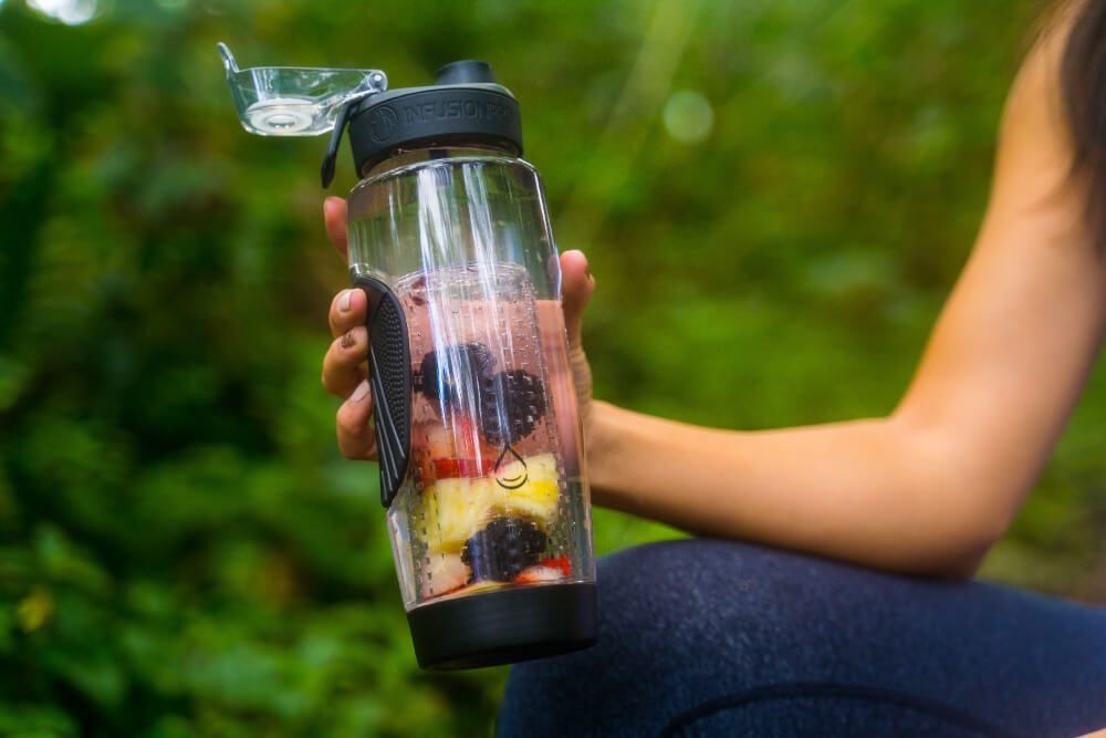 Infusion Pro Fruit Infuser Water Bottle with Straw Lid 24 oz : Flip-Up  Water Bottle Straw : Insulated Sleeve & Fruit Infusion Water eBook : Bottom